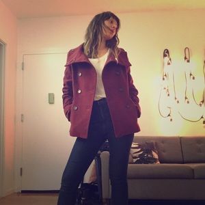 Burgundy medium length coat